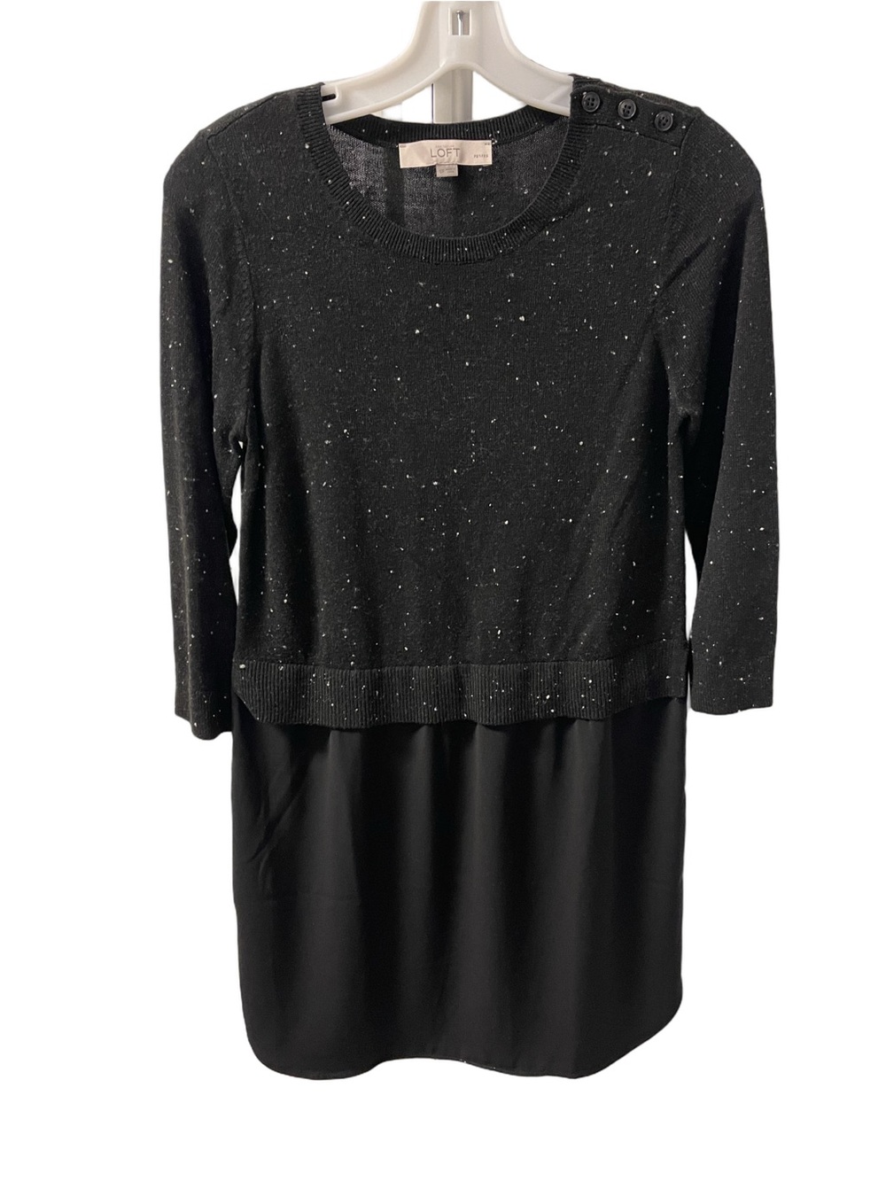 Ann Taylor LOFT Women’s Black Dress Speckled Sweater Chiffon Tunic Sz SP